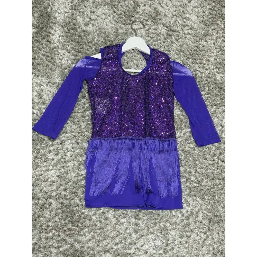Revolution Dance Costume Large Child Purple Recital Jazz with Sequins & Fringe